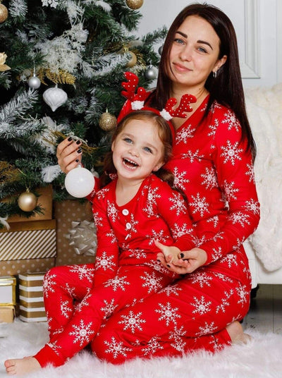 Mommy & Me Christmas Pajamas | Snowflake Pajama Set - Mia Belle Girls