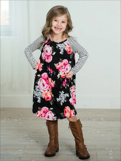 Mommy And Me Floral & Striped Print Raglan Dress - Mommy & Me