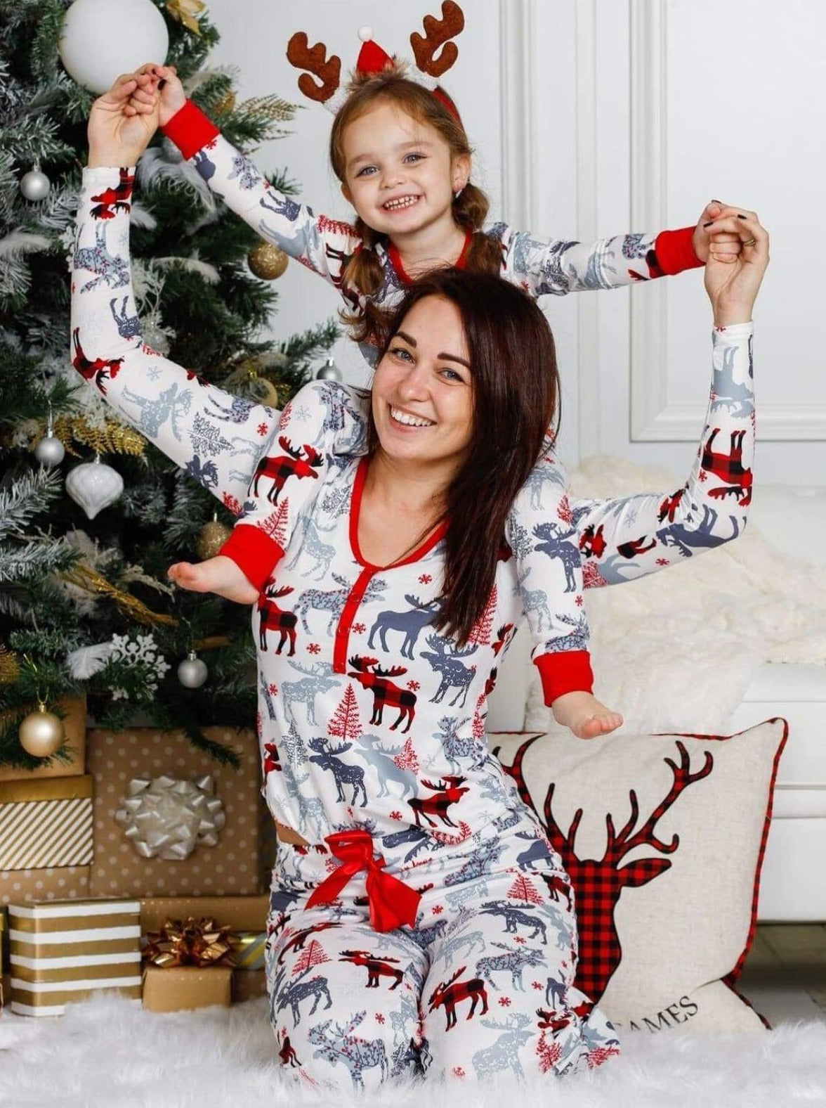 Mommy & Me Matching Pajamas | Long Winter Reindeer Pajama Set 