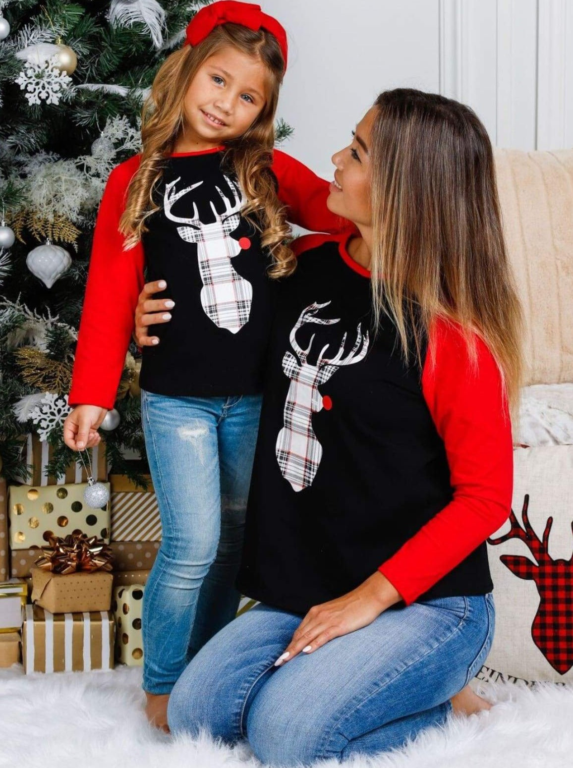Mommy and Me Plaid Rudolph Reindeer Top - Mommy & Me Top