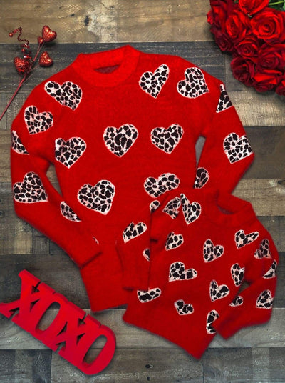 Mommy & Me Sweaters | Leopard Print Heart Sweater | Mia Belle Girls