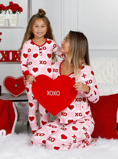 Mommy & Me Valentine's Outfits | Matching XOXO Heart Print Pajama Set