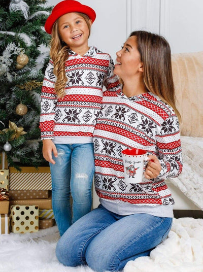 Mommy and Me Matching Tops | Winter Snowflake Print Pattern Hoodie