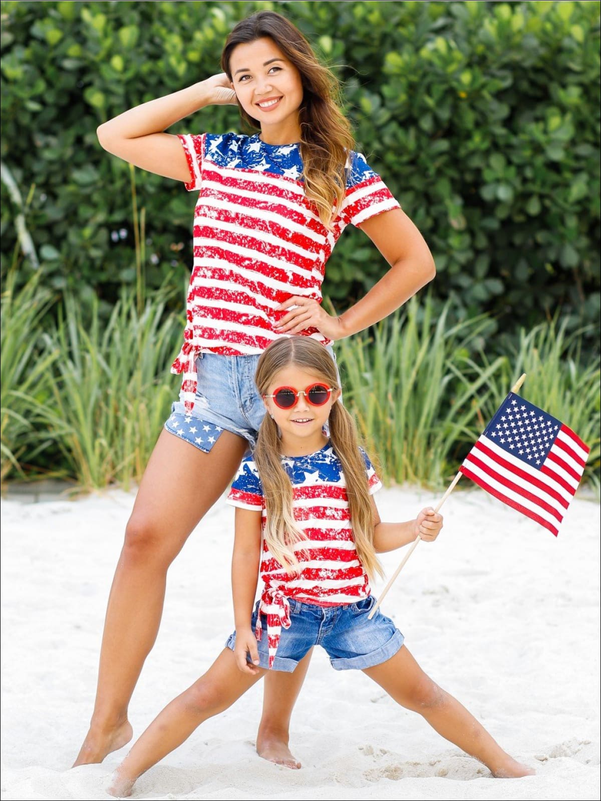 Mommy And Me | Matching Tops | 4th of July American Flag Knot Hem Top ...