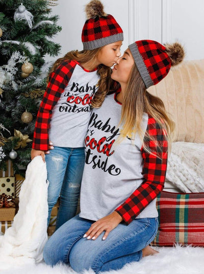 Mommy and Me Matching Tops | Baby It's Cold Outside Plaid Raglan Top