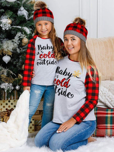 Mommy and Me Matching Tops | Baby It's Cold Outside Plaid Raglan Top