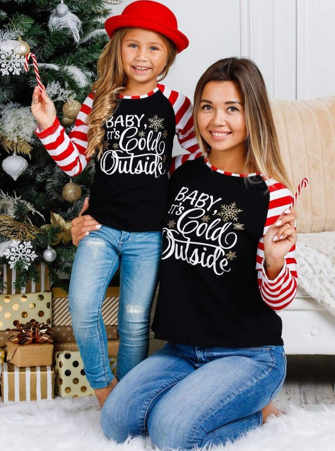 Mommy and Me Matching Tops | Baby It's Cold Outside Striped Raglan Top