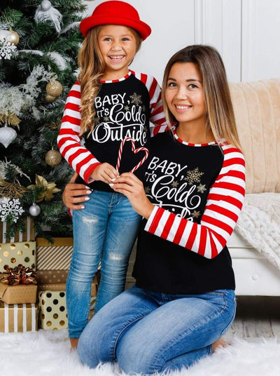 Mommy and Me Matching Tops | Baby It's Cold Outside Striped Raglan Top