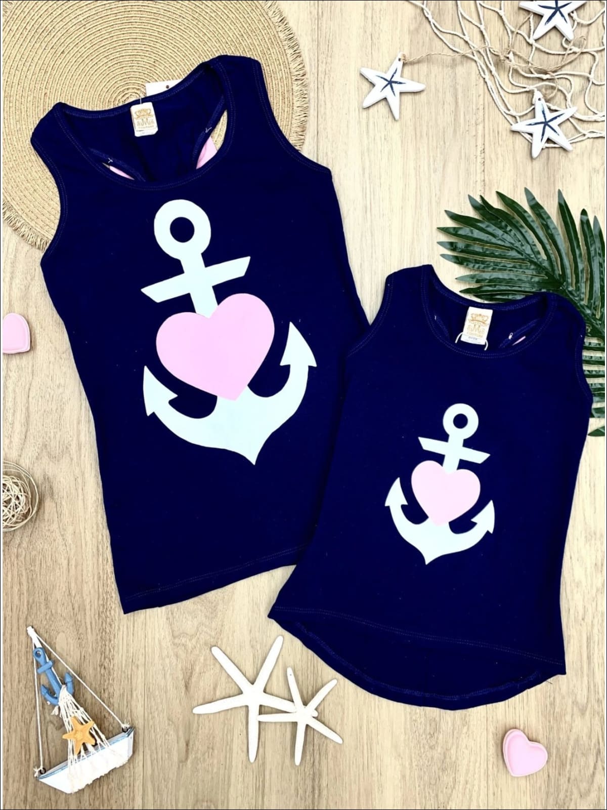 Mommy & Me Back Bow Anchor & Heart Tank - Navy / 2T/3T - Mommy & Me Top