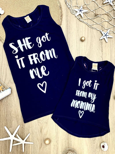Mommy & Me Back Bow She Got it From Me & I Got it From My Momma Tank - Navy / 2T/3T - Mommy & Me Top