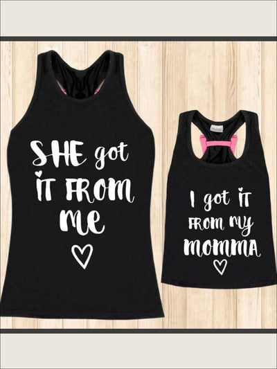 Mommy & Me Black Pink Back Bow I Got It From My Momma Tank - Black / 2T-3T - Mommy & Me Top