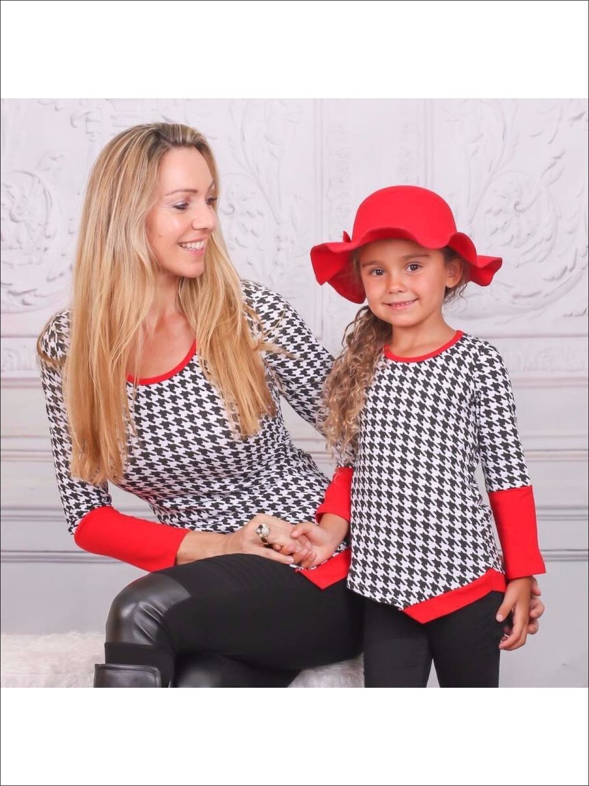 Mommy & Me Black & Red Houndstooth Matching Asymmetric Tunic - Mommy & Me Top