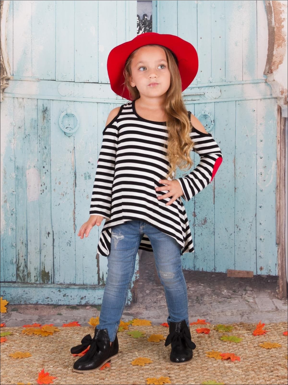 Mommy & Me Matching Tops | Striped Heart Elbow Patch Hi-Lo Tunic
