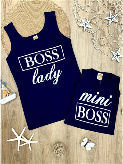 Mommy & Me Boss Lady & Mini Boss Graphic Tank - Navy / 2T/3T - Mommy & Me Top