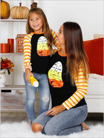 Mommy & Me Candy Corn Long Striped Raglan Sleeve Top - Mia Belle Girls
