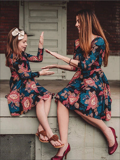 Mommy & Me Fall Casual Floral Print Dress - Fall Mommy & Me