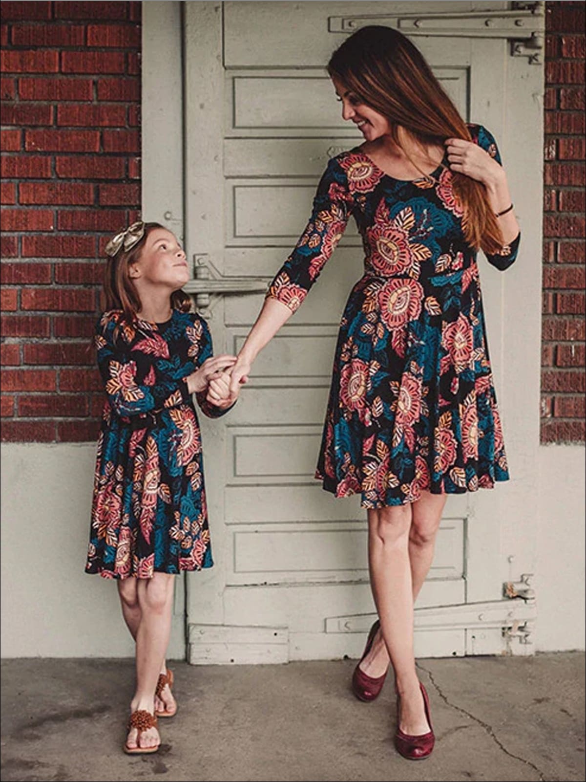 Mommy & Me Fall Casual Floral Print Dress - Multicolor / Mom S - Fall Mommy & Me