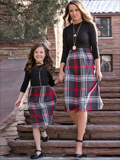 Mommy & Me Fall Long Sleeve Plaid Dress - Black / Mom XS - Fall Mommy & Me