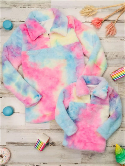 Mommy & Me Tops | Pastel Rainbow Fleece Sweater | Mia Belle Girls