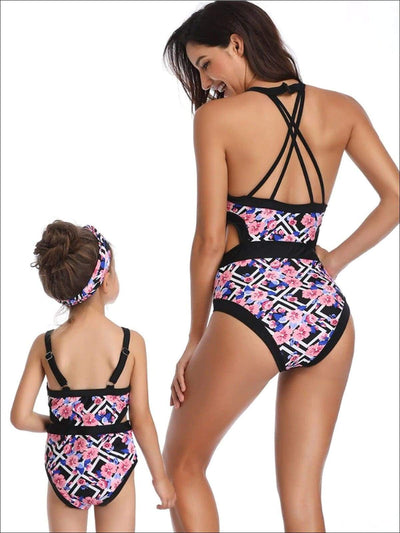 Mommy & Me Geometric & Floral Print One Piece Swimsuit - Mommy & Me Swimsuit