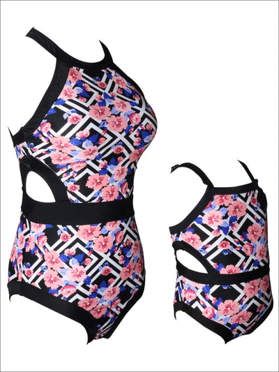 Mommy & Me Geometric & Floral Print One Piece Swimsuit - Mommy & Me Swimsuit