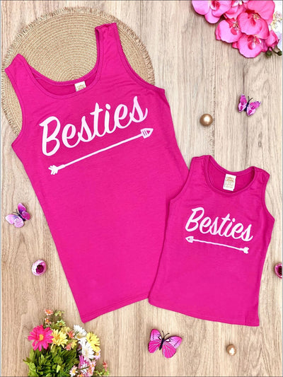 Mommy & Me Hot Pink Sleeveless Besties Graphic Tank Set - Fuchsia / 6MOS/9MOS - Mommy & Me Top