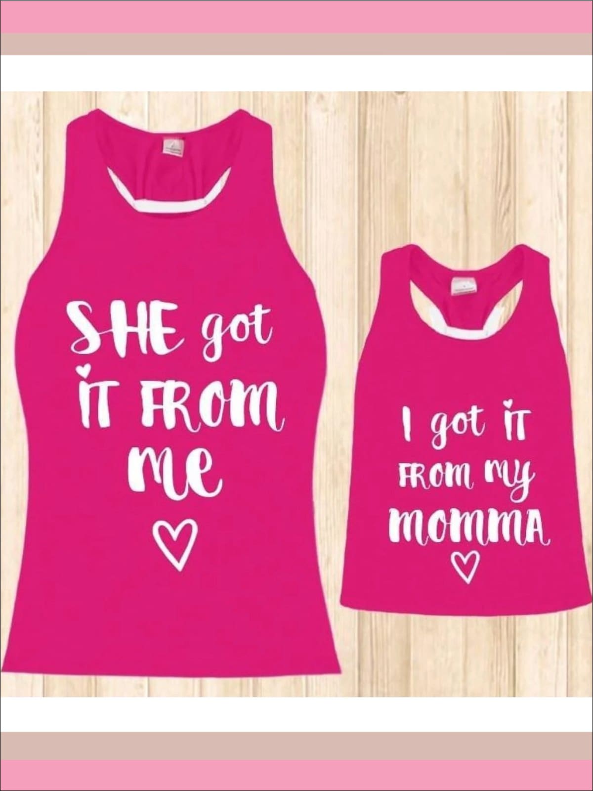 Mommy & Me Hot Pink White Back Bow I Got It From My Momma Tank - Hot Pink / 2T-3T - Mommy & Me Top