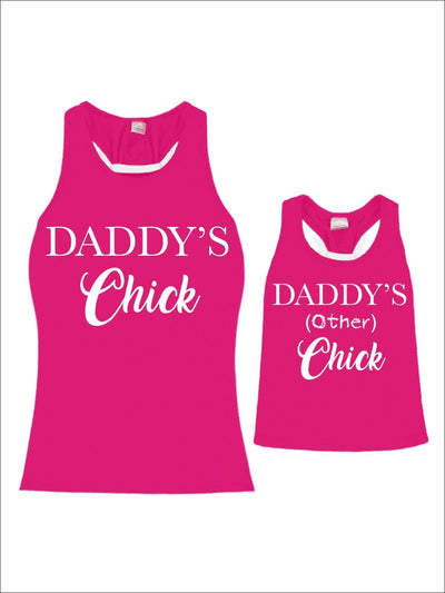 Mommy & Me Hot Pink White Bow Racerback Daddys Chick Tank - Mommy & Me Top