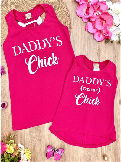 Mommy & Me Hot Pink White Bow Racerback Daddys Chick Tank - Hot Pink / 6MOS-9MOS - Mommy & Me Top