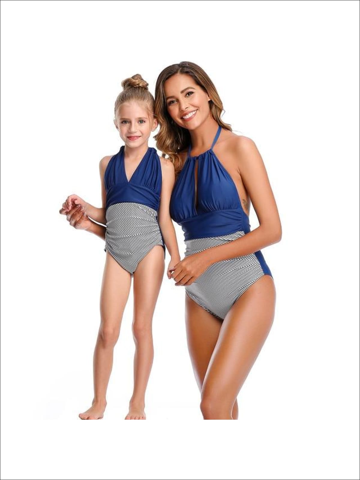 Mommy & Me Leaf One Piece Swimsuit - Blue Stripped / Mom S - Mommy & Me Swimsuit