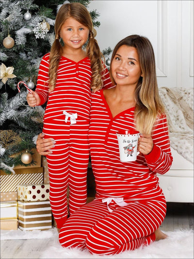 Mommy & Me Long Sleeve Cuffed Holiday Pajamas - Red / 4T - Mommy & Me Pajamas