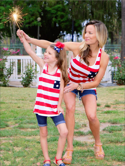 Mommy & Me Tops | 4th of July Matching USA Flag Star Pocket Tank Top