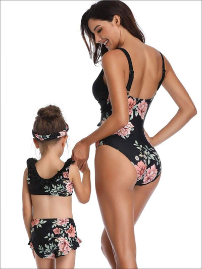 Mommy & Me Matching Black Floral Print Swimsuit - Mommy & Me Swimsuit