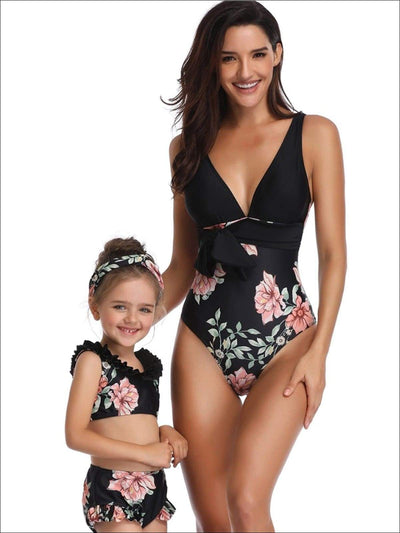 Mommy & Me Matching Black Floral Print Swimsuit - Mommy & Me Swimsuit