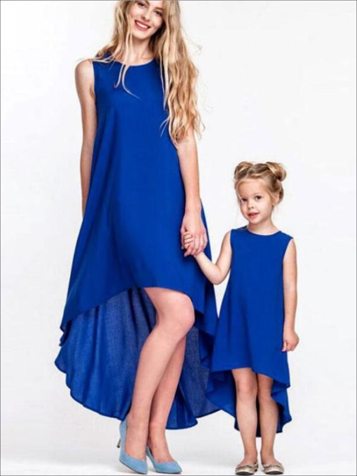 Mommy & Me Matching Hi-Lo Blue Sleeveless Dress - Mommy & Me