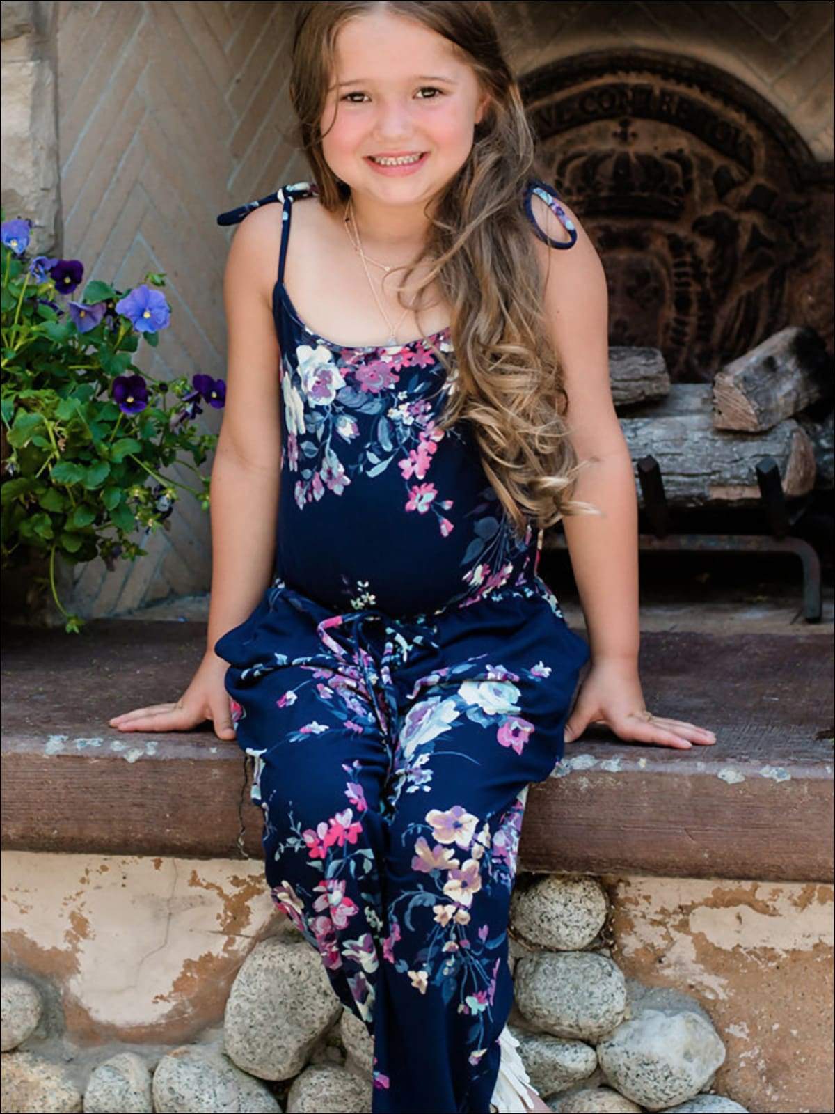 Mommy & Me Matching Mother Daughter Navy Floral Jumpsuit - Navy / Girls 3T/4T - Mommy & Me Jumpsuit