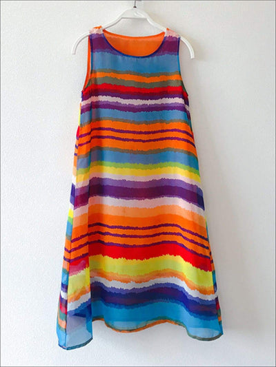 Mommy & Me Rainbow Sleeveless Chiffon Maxi Dress - Mommy and Me Spring Casual Spring Dress