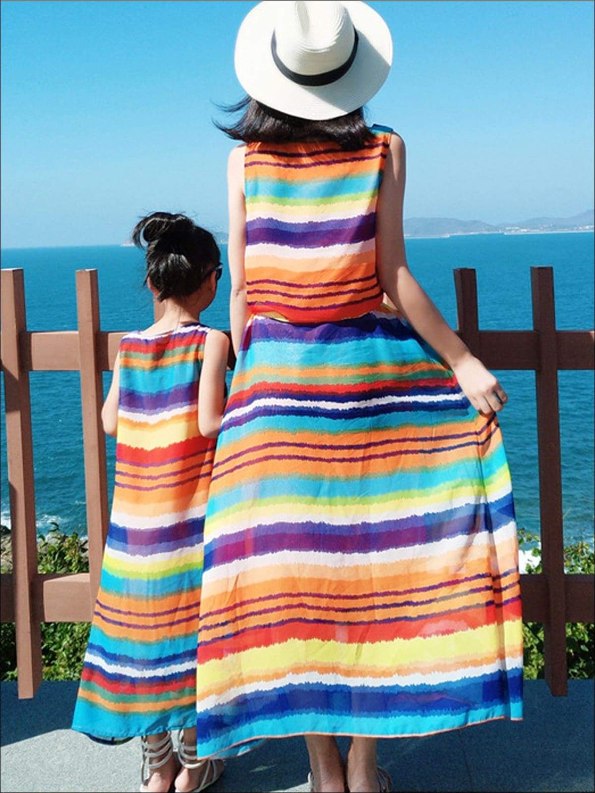 Mommy & Me Rainbow Sleeveless Chiffon Maxi Dress - Rainbow Dress / Mom S - Mommy and Me Spring Casual Spring Dress