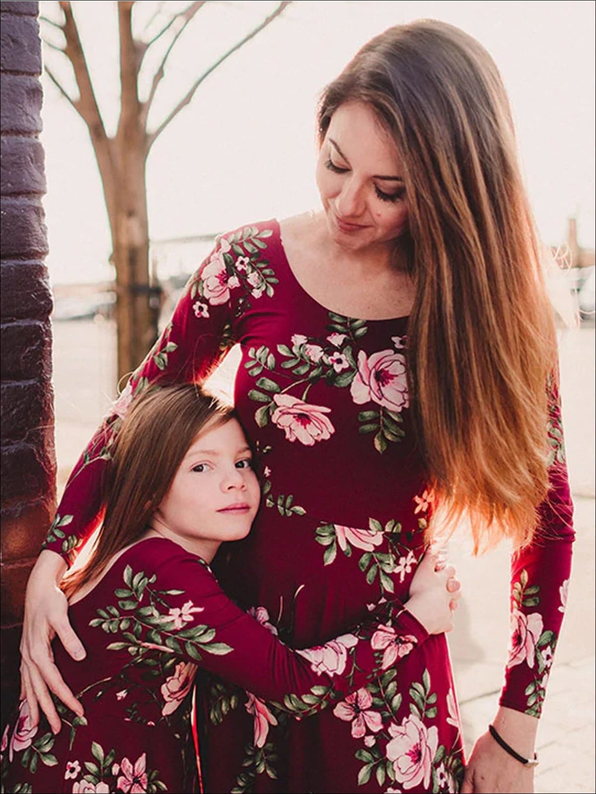 Mommy & Me Red Fall Floral Long Sleeve Maxi Dress - Fall Mommy & Me