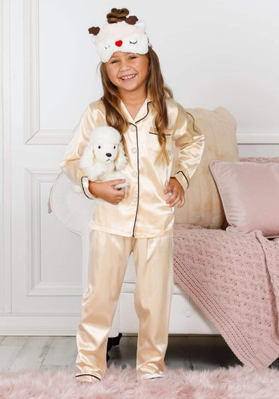 Mommy & Me Silk Long Sleeve Pajama Set - Beige / 2T/3T - Girls Pajama