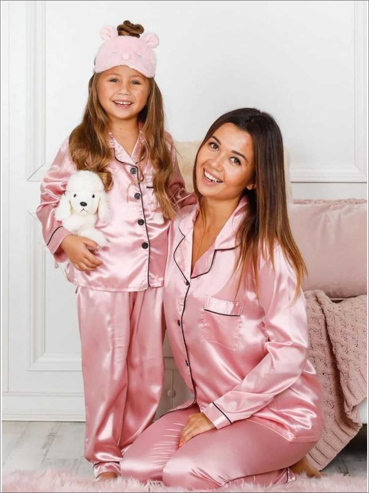 Mommy & Me Silk Long Sleeve Pajama Set - Dusty Pink / 2T/3T - Girls Pajama