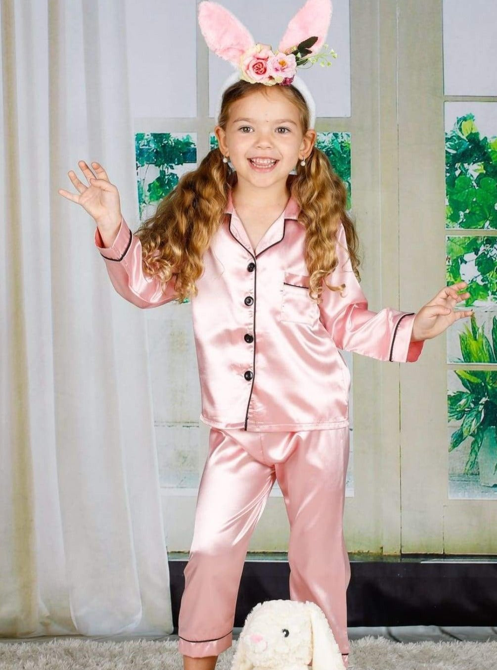 Mia Belle Girls Rust Checkered Silk Pajamas | Mommy and Me Pajamas Orange / 10Y/12Y