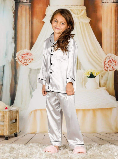 Mommy & Me Silky Long Sleeve Pajamas (Navy Pink Silver) - Mommy & Me Pajama
