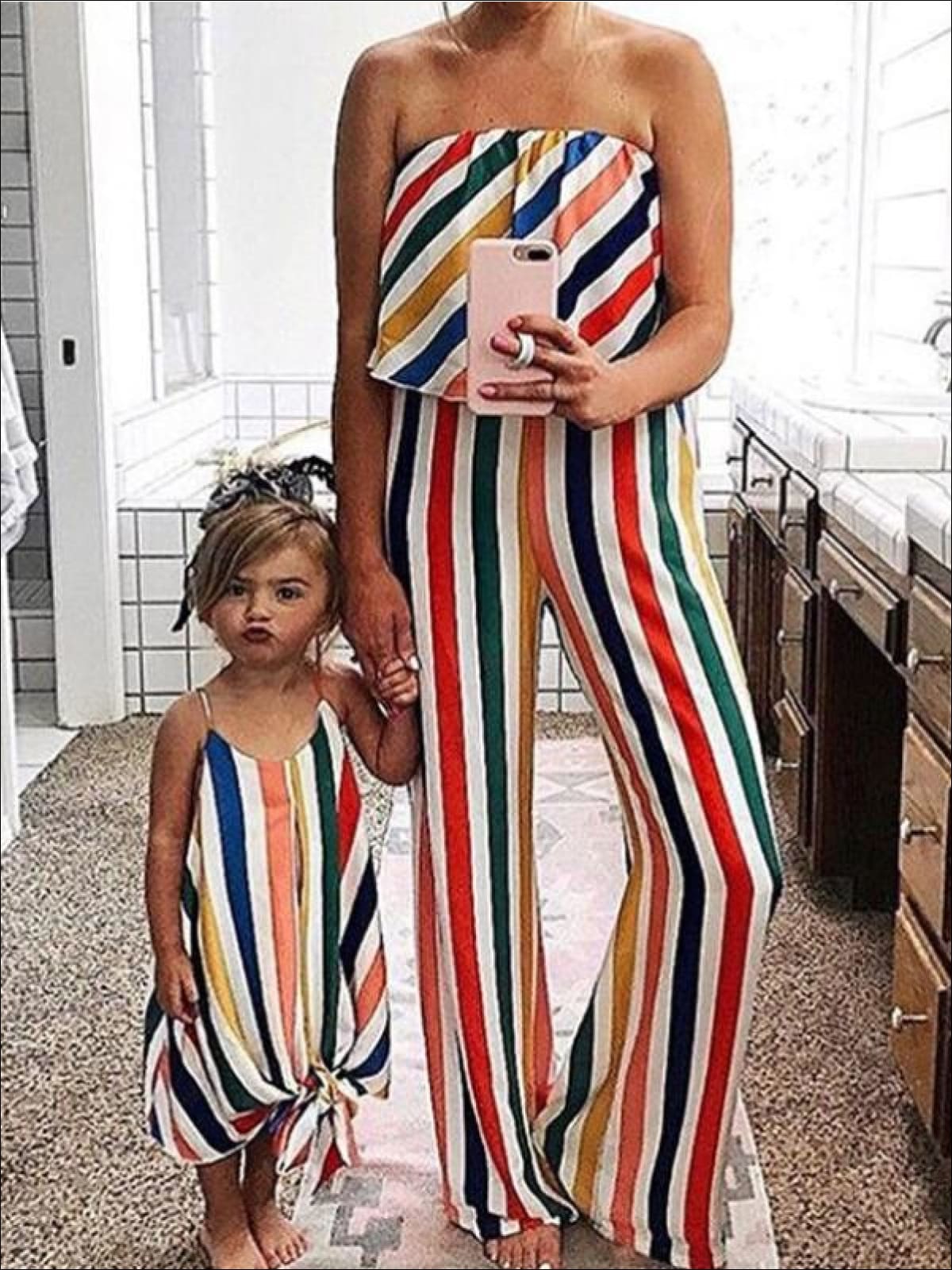 Mommy & Me Striped Sleeveless Jumpsuit and Maxi Dress - Mommy & Me