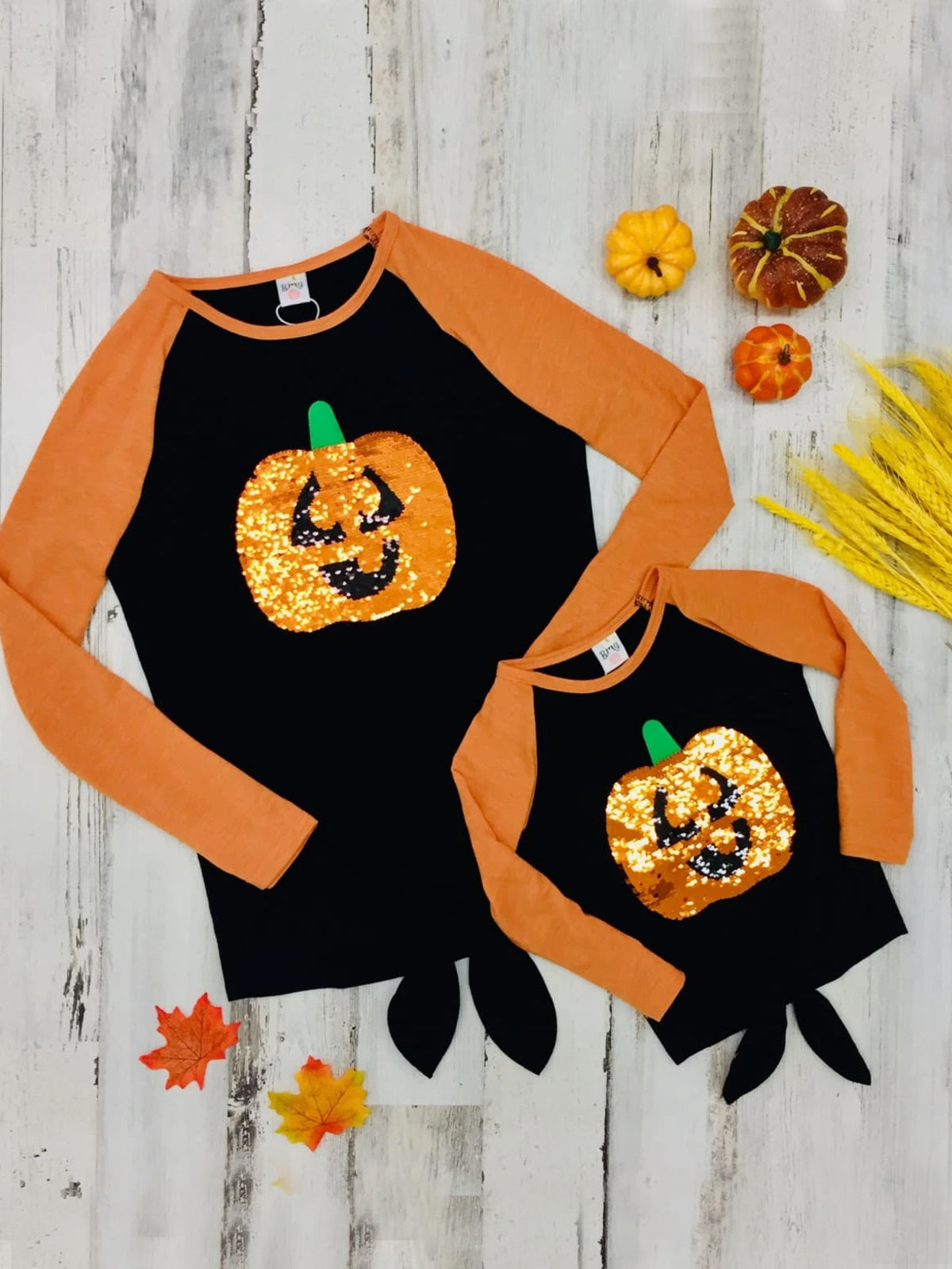 Mommy and Me Matching Tops | Sequin Pumpkin Tops | Halloween Apparel
