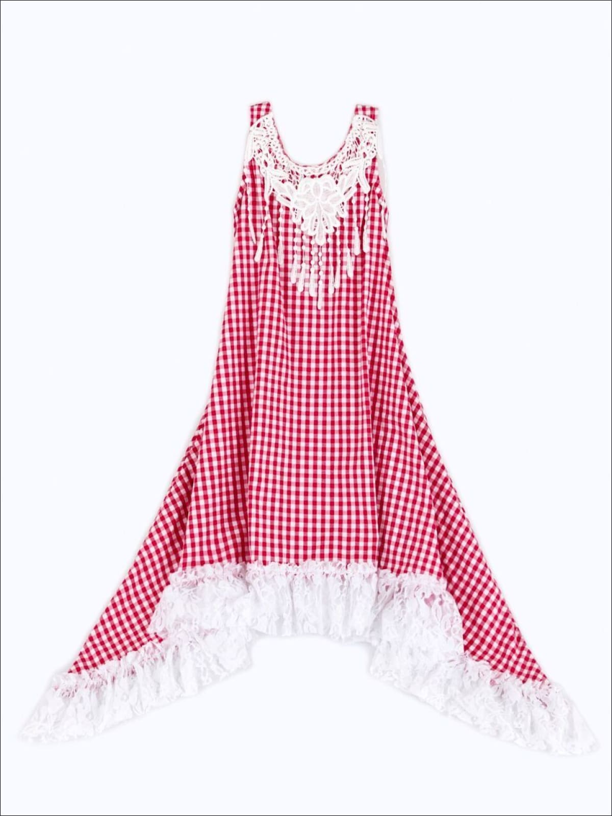 Red & White Gingham Boho Sidetail Dress - Girls Casual Dress