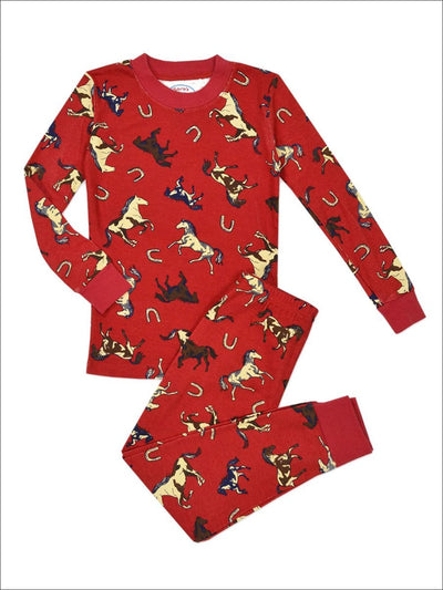 Saras Prints Girls Horse Long John Pajama Set