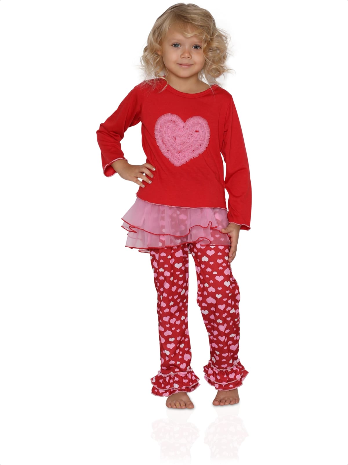 Saras Prints Girls Tulle Heart 2-Piece Pajama