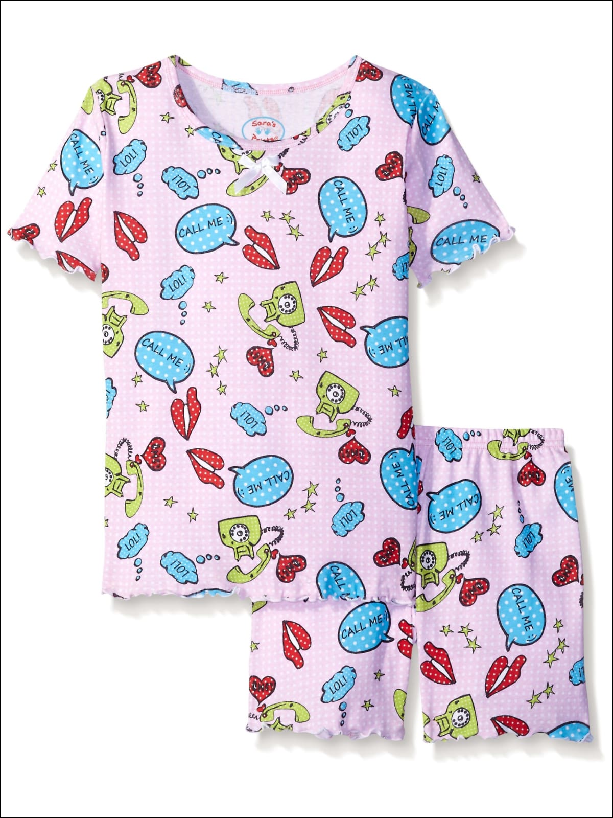 Saras Prints Little Girls Call Me Fitted 2 Piece Short Pajama Set