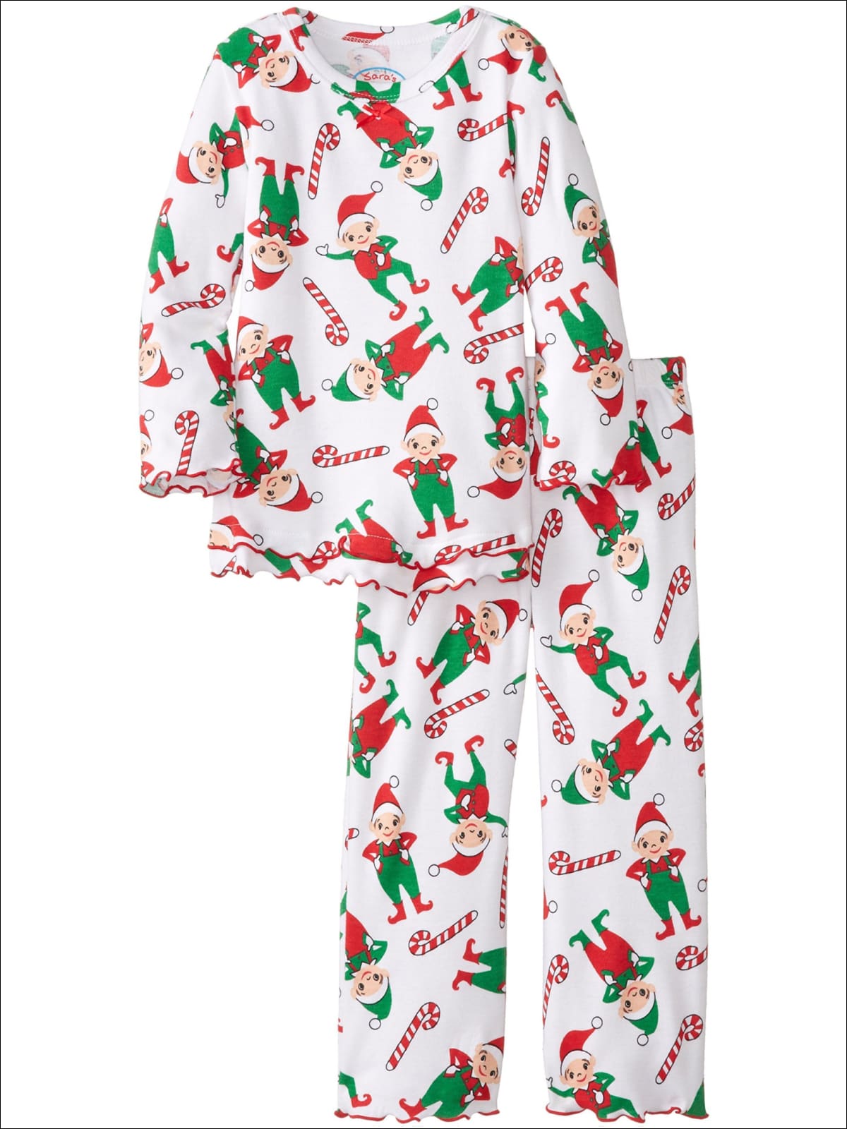 Saras Prints Little Girls Holiday Elves Ruffle Top and Pant